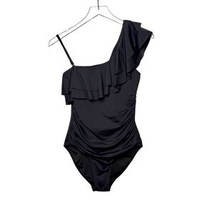NEW Tahari Black One Shoulder Women’s Ruched One Piece Swimsuit Sz S